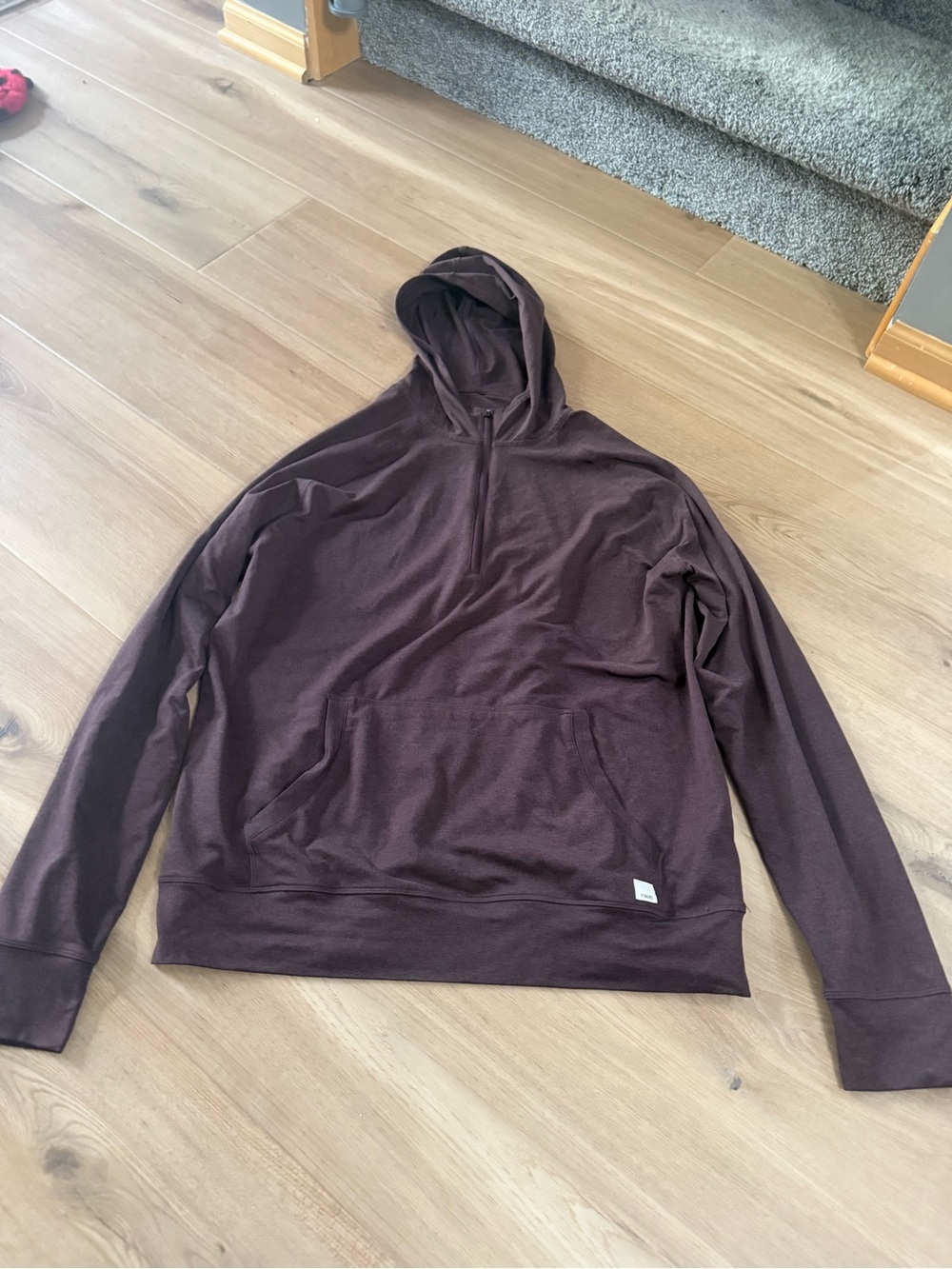 Vuori Women's Hooded Pullover 1/2 Zip Sweatshirt in Deep Brown